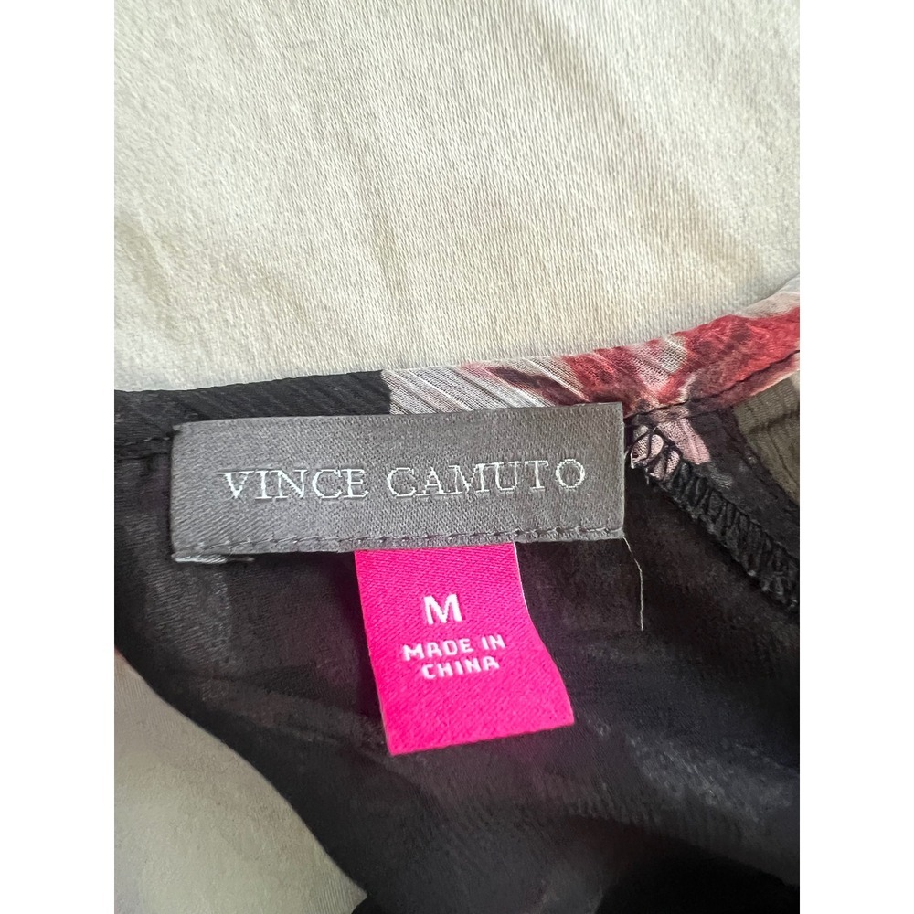 Vince Camuto Floral Chiffon Blouse M Black Pink Sheer Bell Sleeve Layered Top - Picture 8 of 8